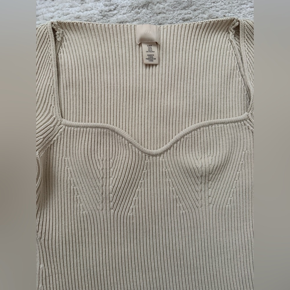 H&M Rib-knit Top, M, Cream - Picture 7 of 15